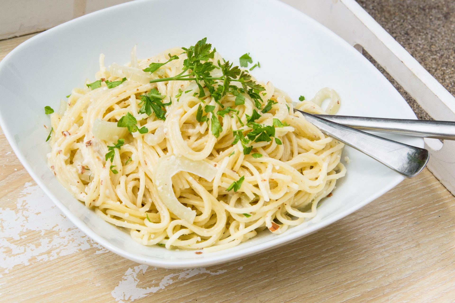 Spaghetti mit Fenchel und Parmesancreme
