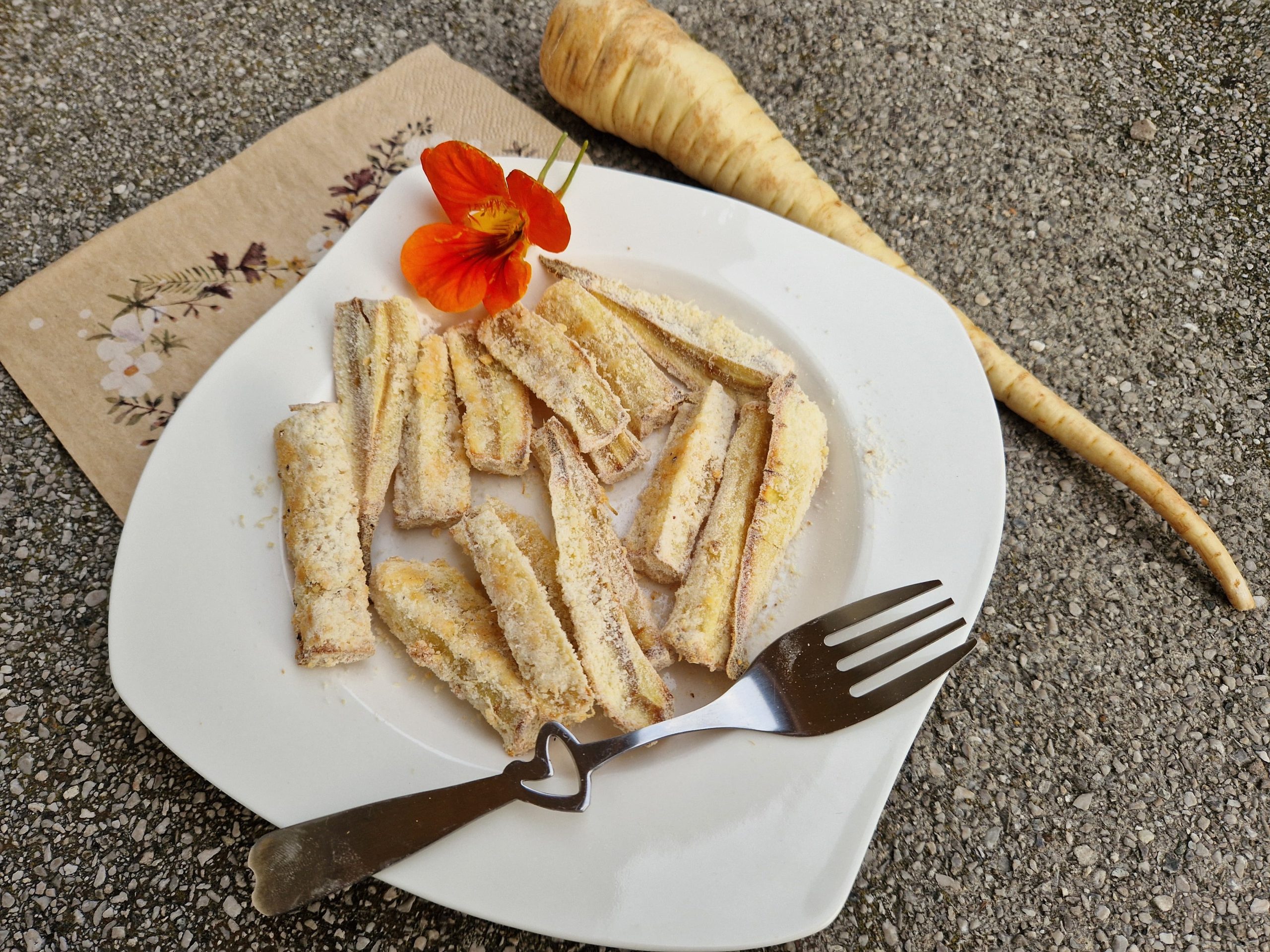 Pastinaken in Parmesankruste – Fingerfood