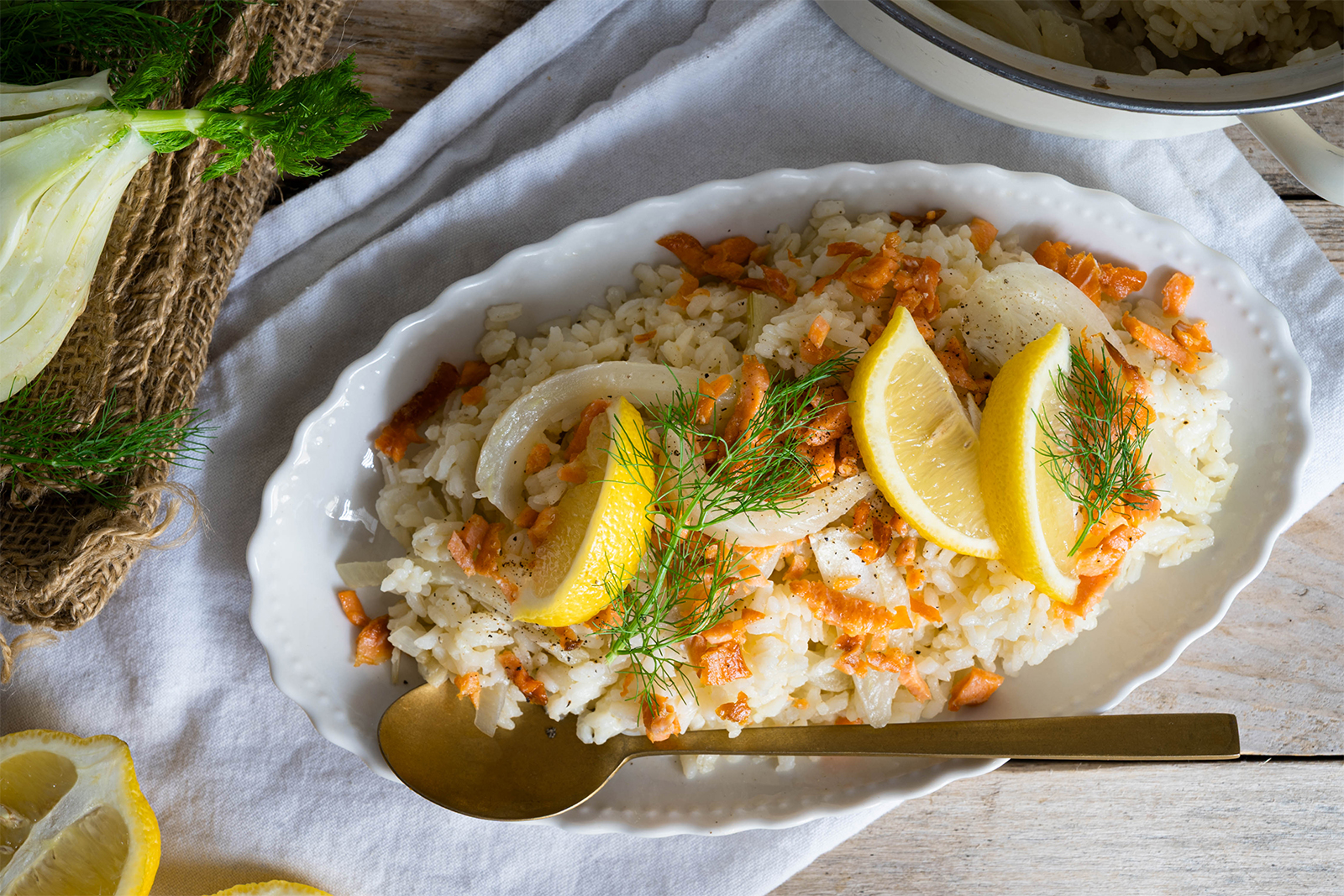 Weißweinrisotto mit Fenchel und Räucherlachs