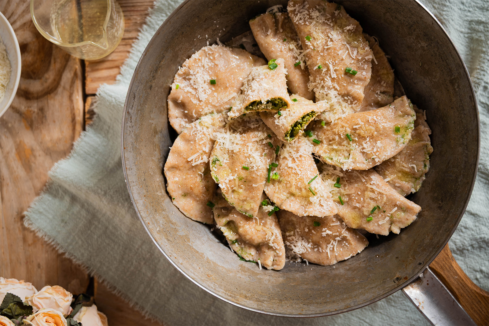 Schlutzkrapfen mit Spinat-Topfen-Füllung